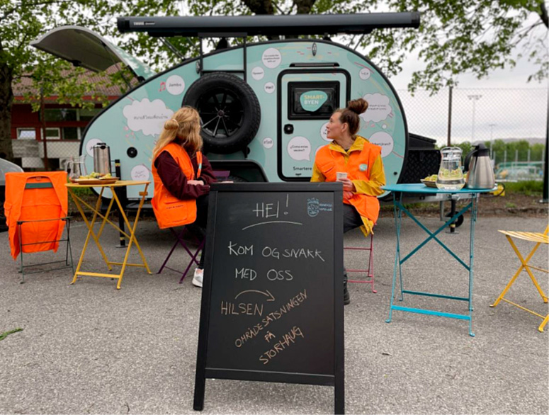 Figur 4.5 Stavanger kommune har ei campingvogn «Snakkeboblå» som er i bruk som medverknadsverktøy.