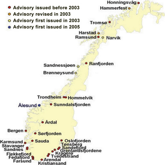 Figure 10.2 Areas where consumption advisories were in force, August 2006