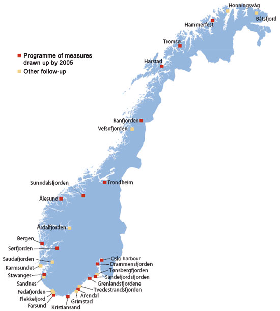 Figure 10.3 Contaminated sediments: areas covered by programmes of measures