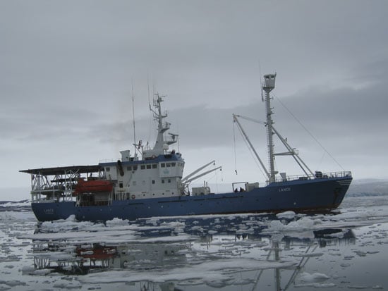 Figure 6.1 The research vessel Lance in the Wahlenbergfjorden, Svalbard
