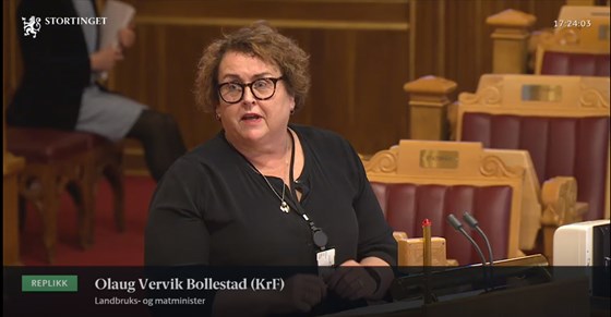 Landbruk- og matminister Olaug Bollestad.