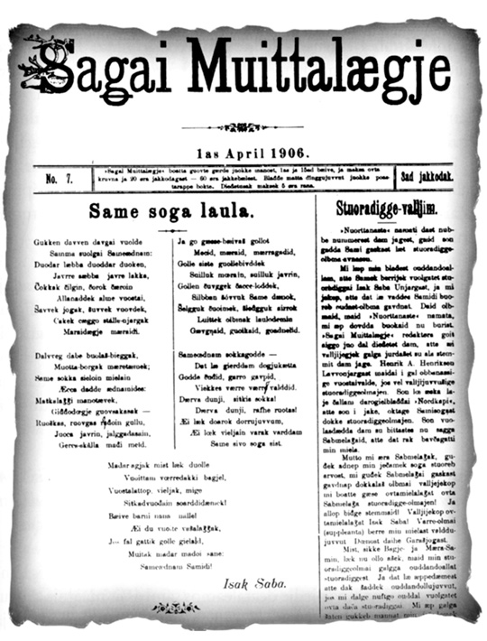 Figur 4.2 Samisk avis; Sagai Muittalægje 1904–1911