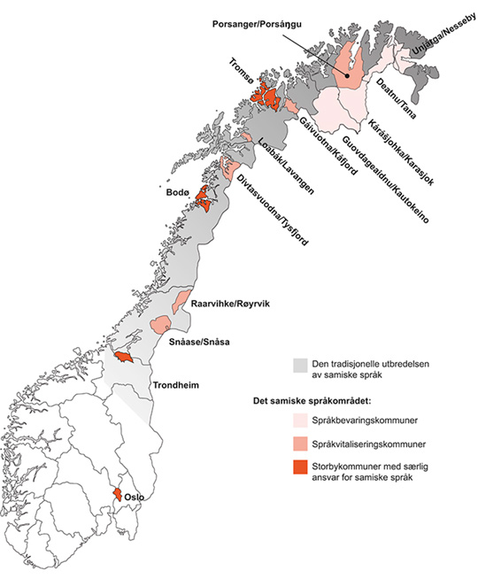 Figur 8.1 Det samiske språkområdet