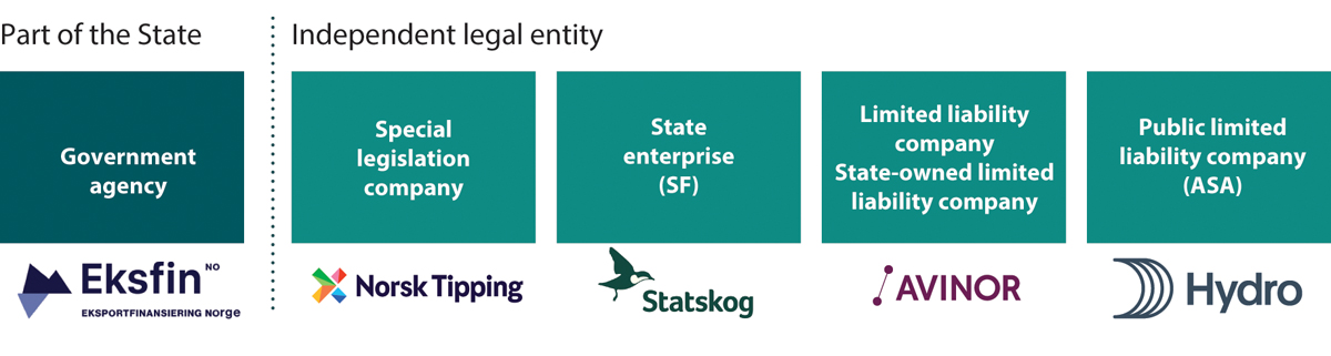 Figure 4.2 Different means in which the State can organise activities, with examples.