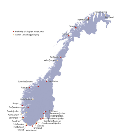 Figur 7.15 Prioriterte områder for fylkesvise tiltaksplaner for
forurensede sedimenter