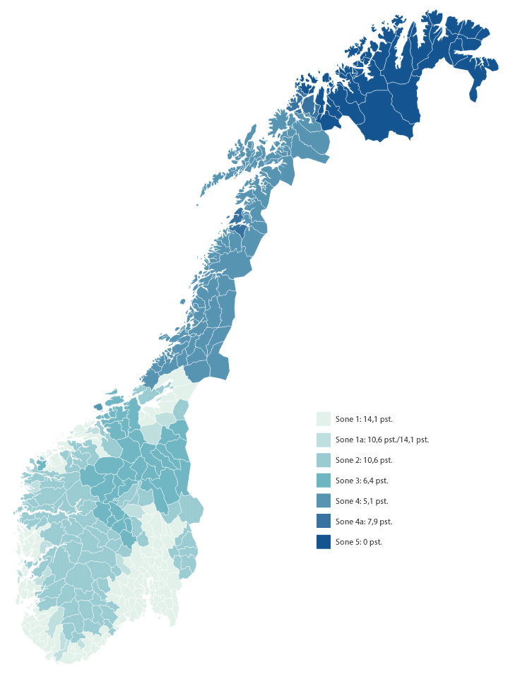 Figur 11.2 Soneinndeling virkeområdet for differensiert arbeidsgiveravgift 2022.