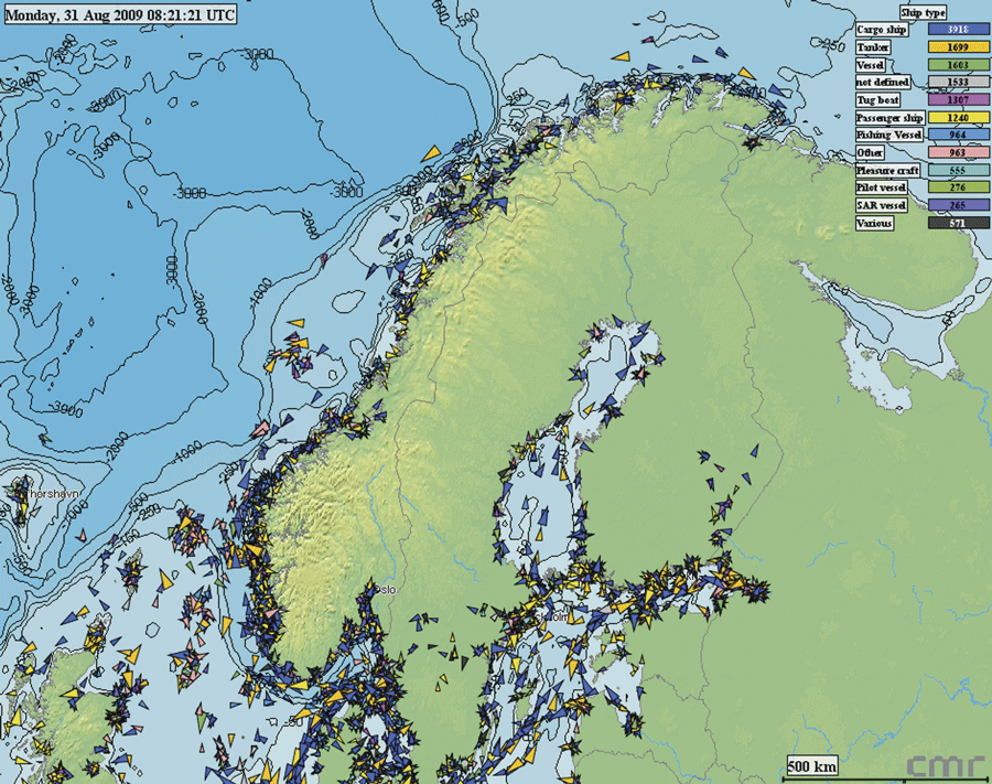 Figur 4.1 Automatisk identifikasjonssystem ( AIS-dekning)