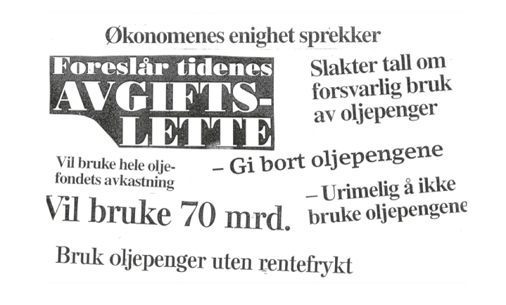 Figur 3.2 Avisoppslag om bruk av oljepenger høsten 2000