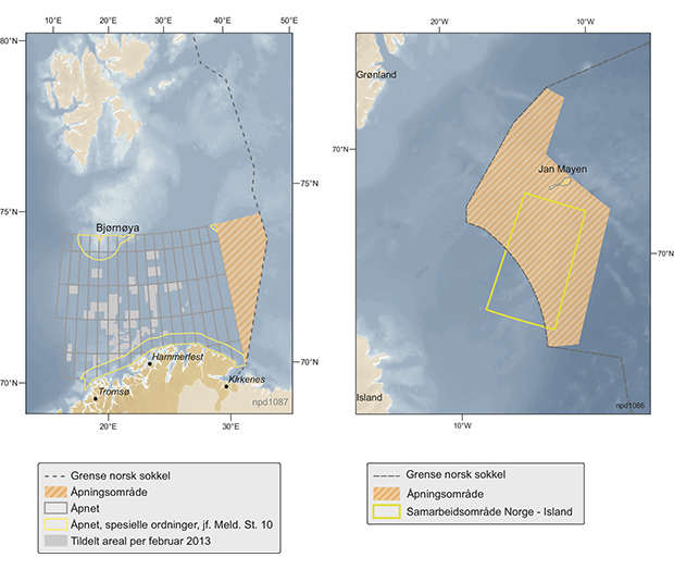 Figur 2.6 Oversikt over områder på norsk kontinentalsokkel hvor det pågår åpningsprosesser for petroleumsvirksomhet.