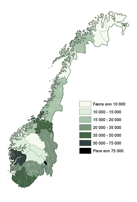 Figur 14.11 Fordeling av oppdrag per politidistrikt, 2011.