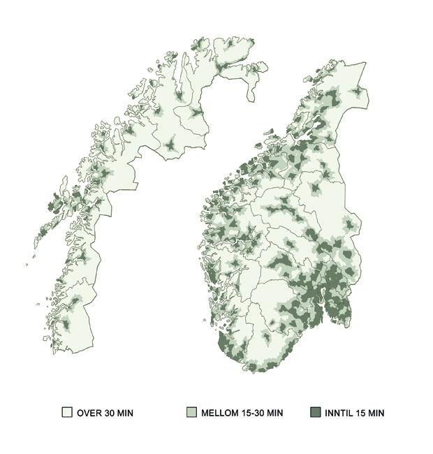 Figur 14.8 Utrykningstid og dekning av befolkning.