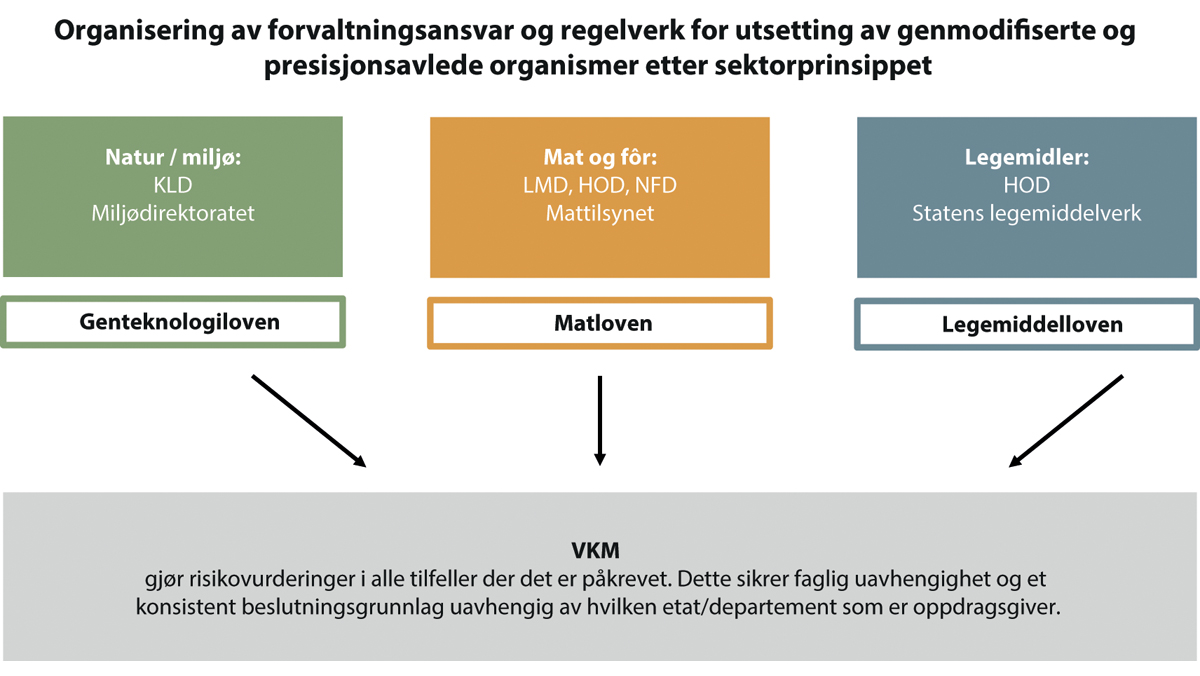 Figur 10.5 Flertallets anbefaling om forvaltningsansvar og regelverksorganisering i tråd med sektorprinsippet.