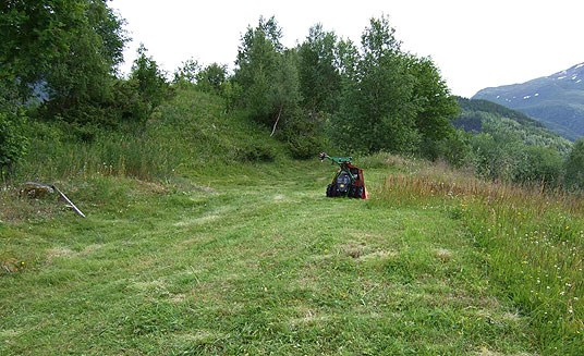 Slått med tohjulstraktor.