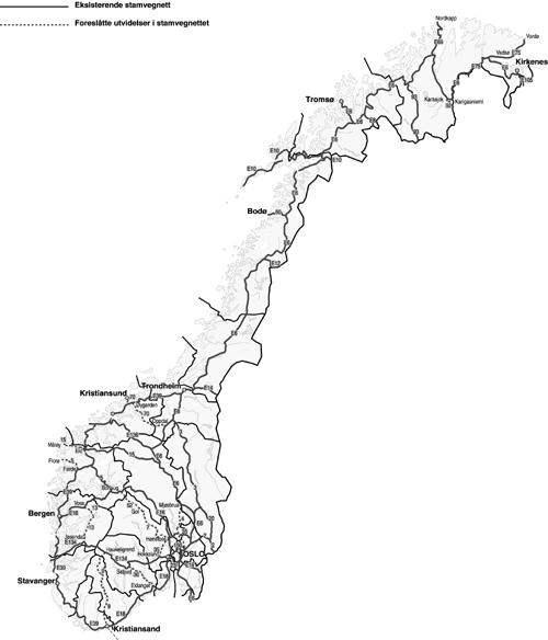 Figur 6.5 Eksisterende stamveger og foreslåtte utvidelser.