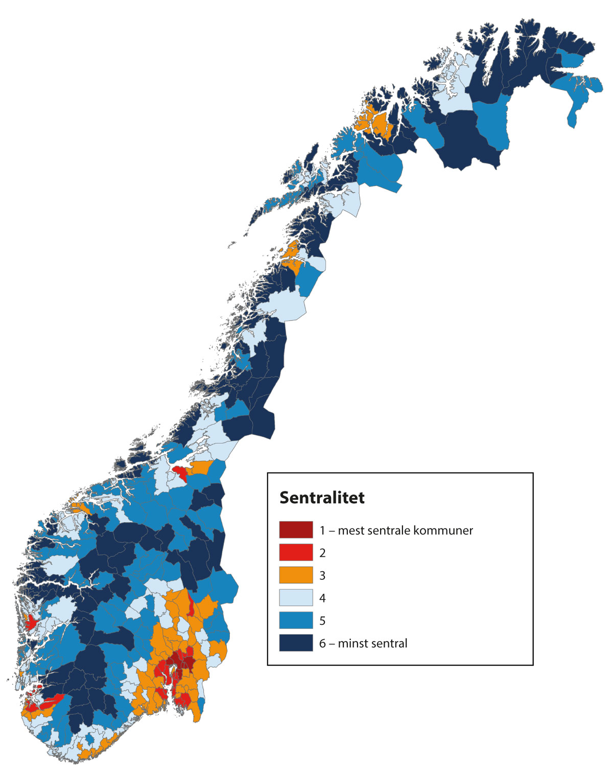 Figur 1.1 Gruppering av kommunar etter sentralitet