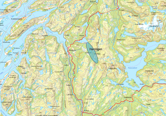 Kartutsnitt over Herringen Helgeland.