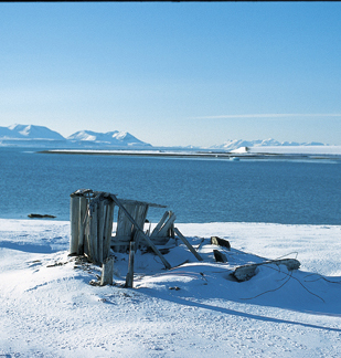 Figur 6.7 På Svalbard bryter naturen ned mange av kulturminnene
gjennom vind, råte, erosjon og isbjørnbesøk.
Møte med spor etter dem som tidligere har levd og virket
i det barske klimaet, virker sterkt på besøkende.
I Ebeltofthavna finnes restene av en...