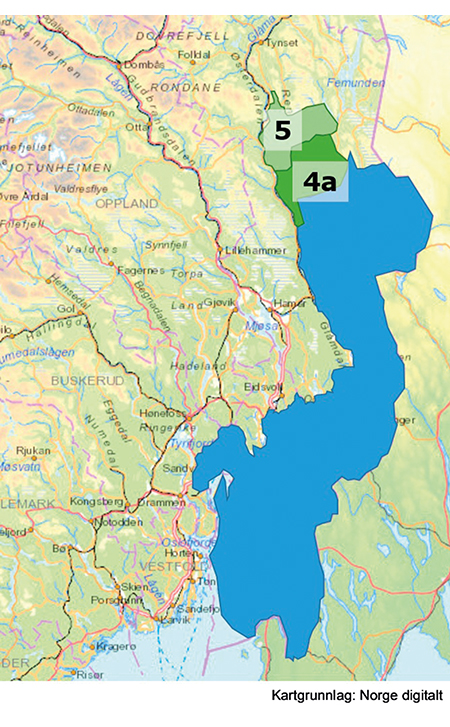 Figur 13.6 Modell 6: Område 4a og 5 er foreslått lagt til.
