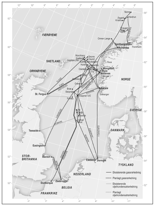 Figur 10.6 Eksisterende og planlagte rørledninger.