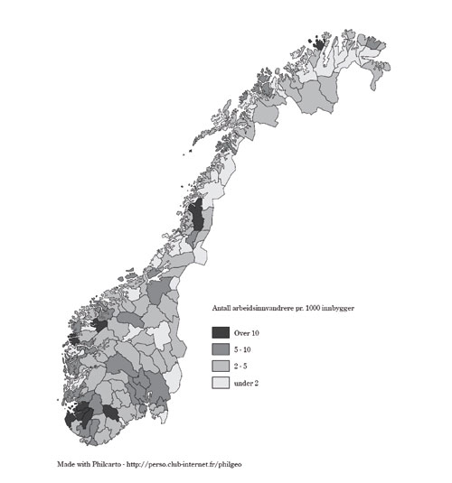 Figur 3.13 Merknad: Bo- og arbeidsmarkedsregioner er en inndeling
utarbeidet av NIBR. Kommuner som anses å ha et felles arbeidsmarked, basert
på omfanget av arbeidspendling mellom kommunene, betraktes
som del av samme region. I tillegg er det tatt hensyn til reisetid.