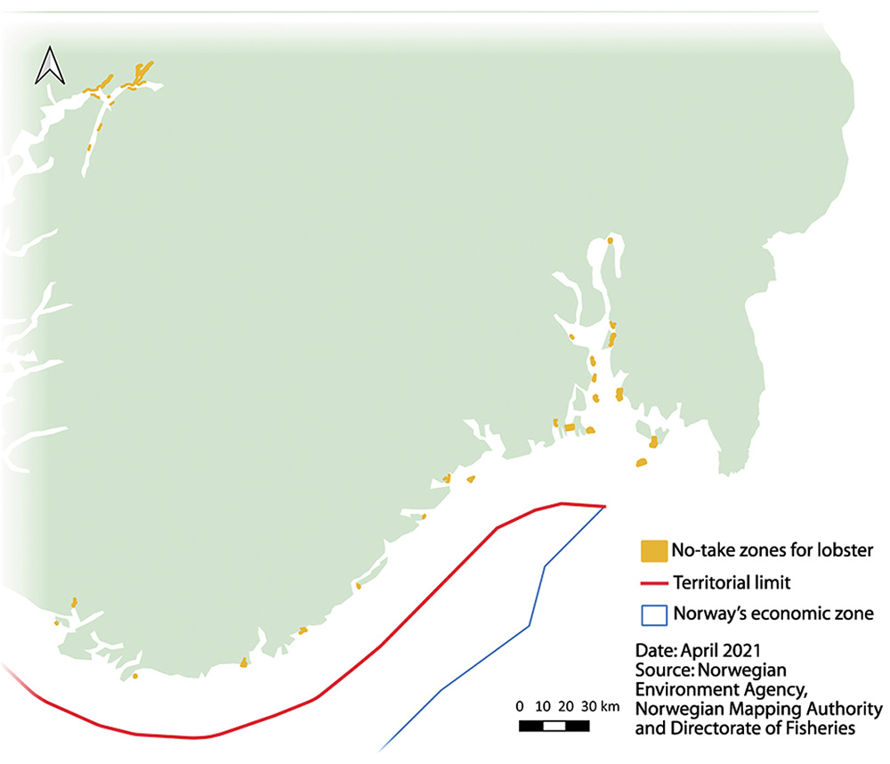 Figure 4.6 No-take zones for lobster along the Skagerrak coast.