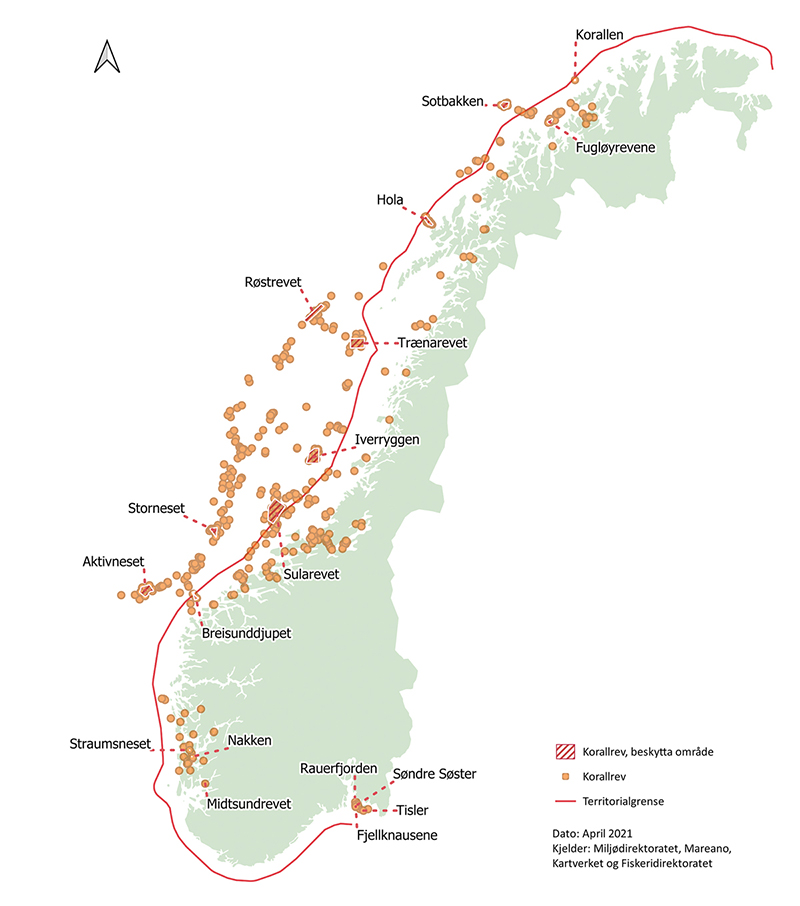 Figur 4.4 Beskyttelse av korallrev mot øydeleggingar som følgje av fiskeriaktivitet.
