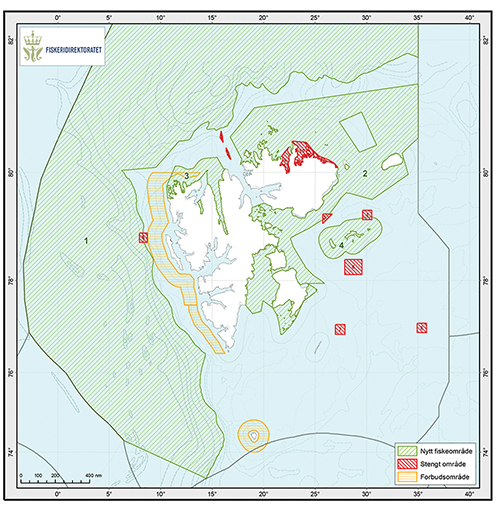Figur 4.8 Kategoriar av område ved Svalbard som ikkje er opne for vanleg fiske.