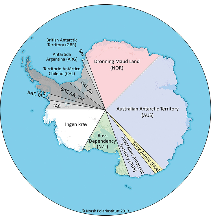 Figure 3.10 Map of the Antarctic, showing claim delimitations.