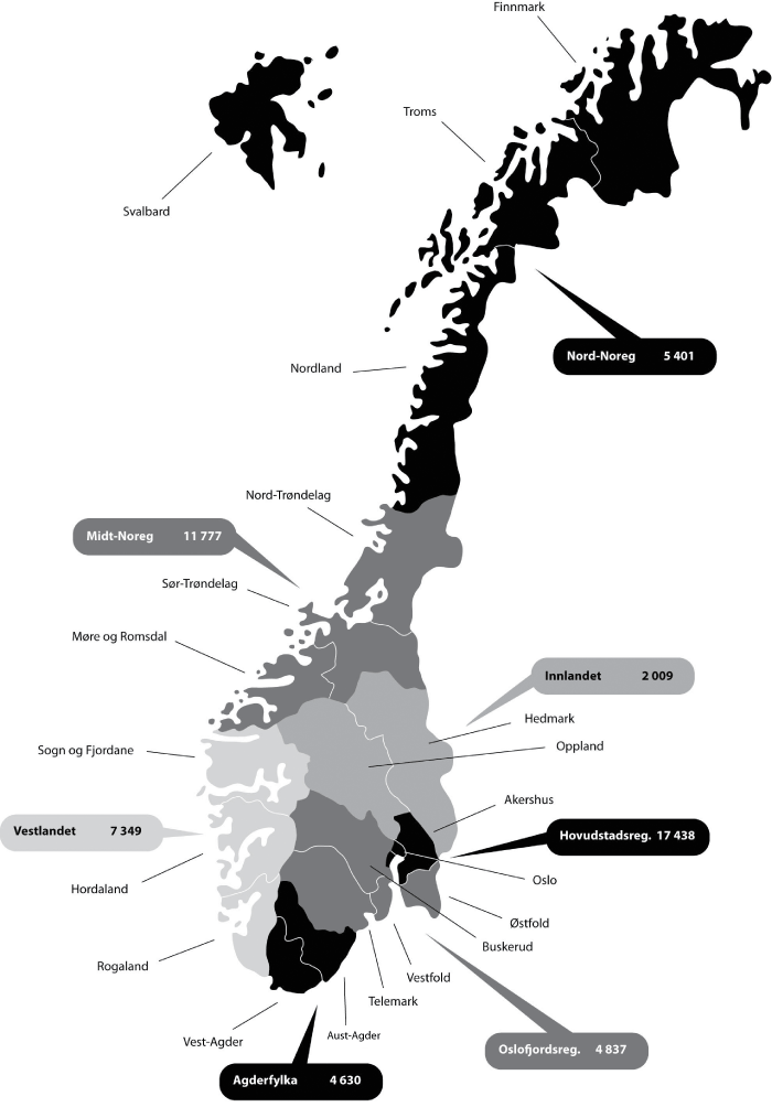 Figur 5.2 Totale FoU-utgifter i 2007 per innbyggjar etter region