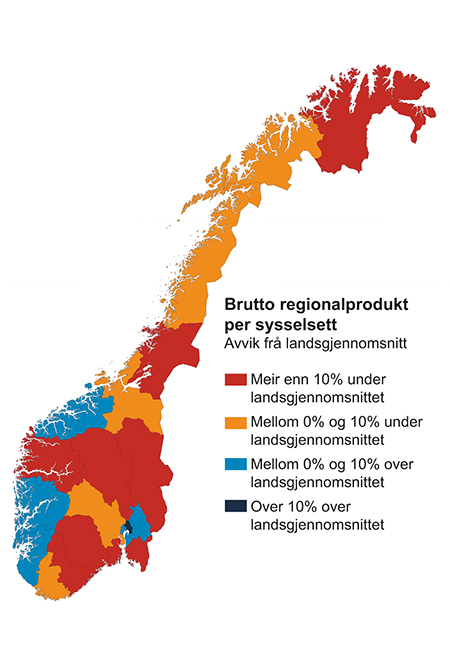 Figur 2.9 Brutto regionalprodukt per sysselsett, 2014. Fordelt på fylke.