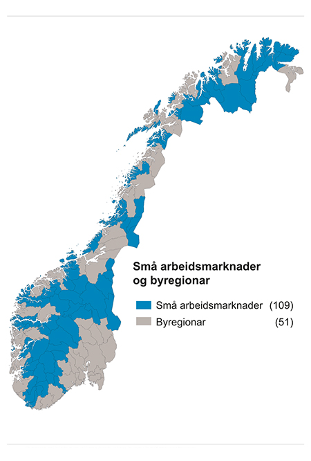 Figur 6.3 Kart over små arbeidsmarknader og byregionar.
