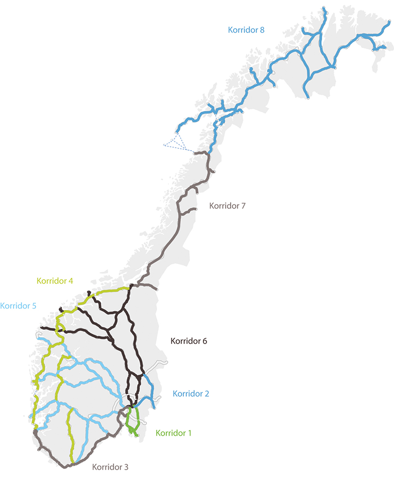 Figur 4.3 Transportkorridorene for riksveinettet