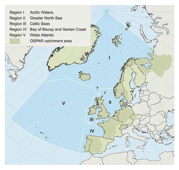 Figure 1.3 The five regions of the OSPAR area.
