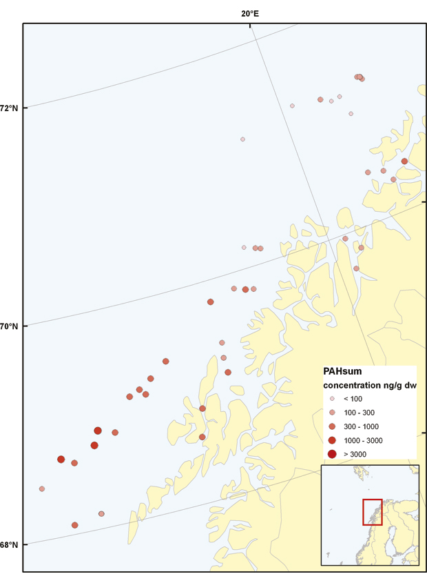 Figure 3.23 PAH levels in surface sediments