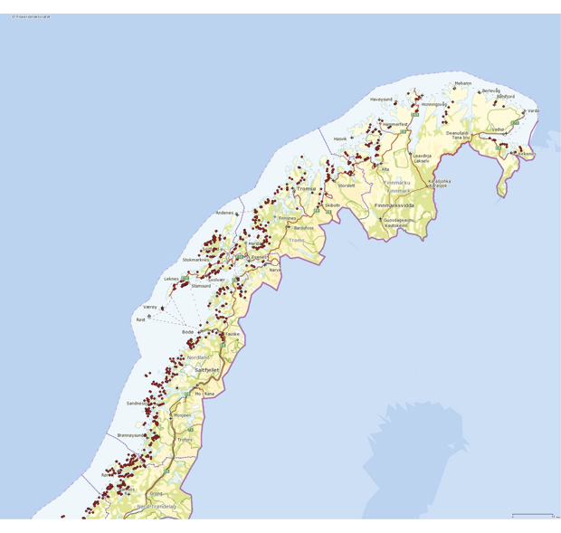 Figure 4.4 Aquaculture sites in North Norway