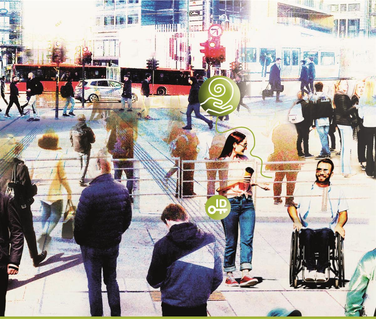 Focus on a new life event, a woman having a nice conversation with her friend in a wheelchair. A drawn line embraces the woman and leads to the symbol for "Starting and managing a voluntary organisation"_lime_starte_organisajon_trykk_ny.jpg