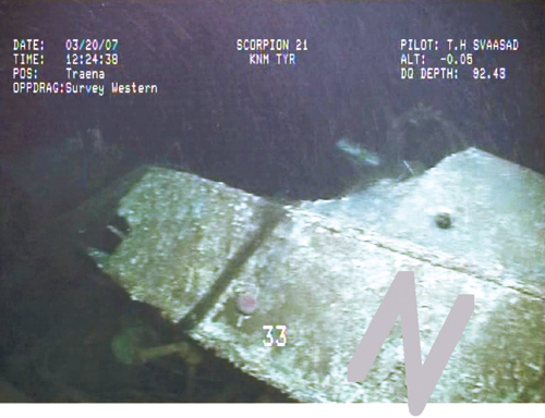 Figur 6.19 “Western”s styrbord side, filmet i mars 2007.
 (N i registreringsnummer markert).