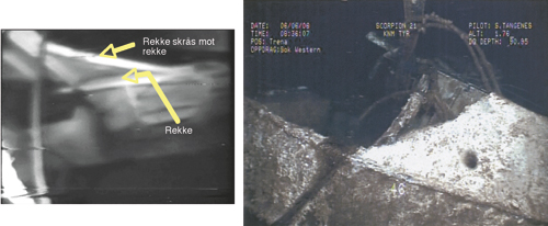 Figur 6.38 Styrbord rekke. Venstre: Sett fra innsiden i april 1981. Høyre:
 Sett fra utsiden i juni 2006.