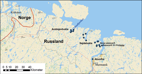 Figur 3.5 Baser for den russiske marinen og atomisbryterflåten
i nærområdet til Norge