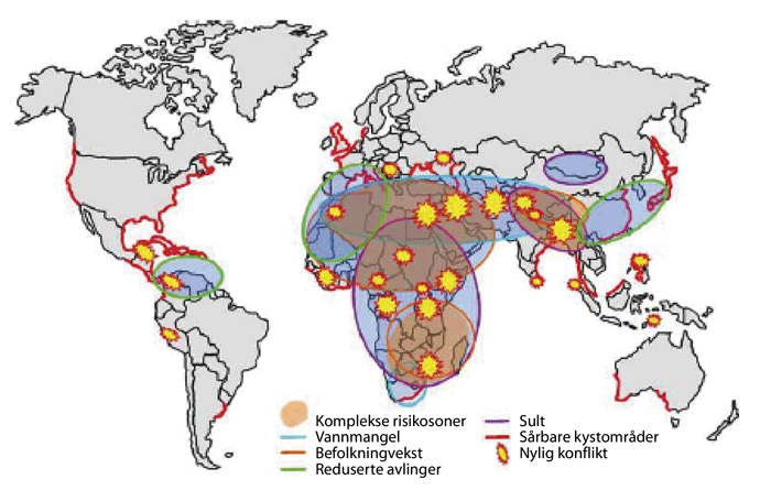 Figur 4.1 Områder i risikosonen for komplekse miljøkriser