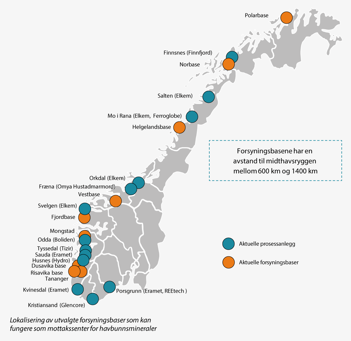 Figur 4.6 Oversikt over forsyningsbaser og prosessindustri