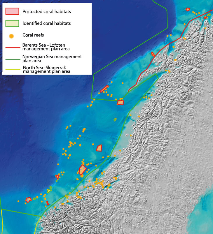 Figure 3.5 Coral habitats in the Norwegian Sea.