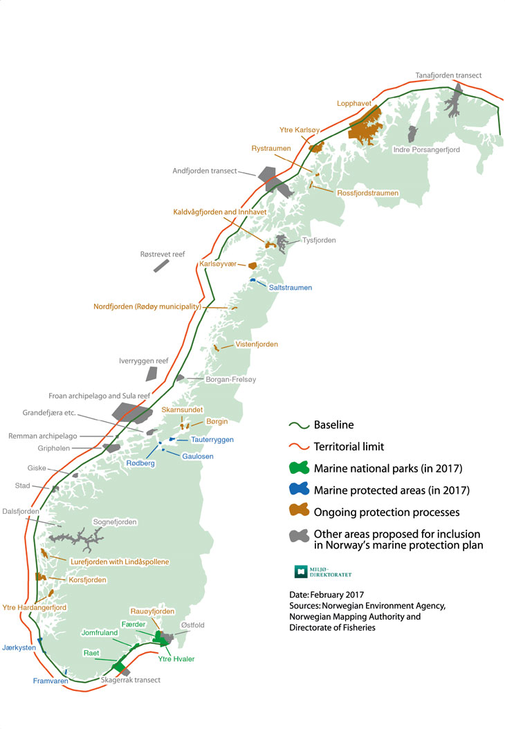 Figure 6.5 Status of areas proposed for inclusion in Norway’s marine protection plan.