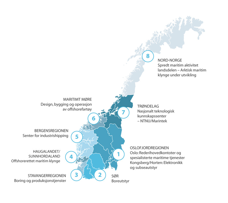 Figur 5.3 Oversikt over de ulike maritime regionene.