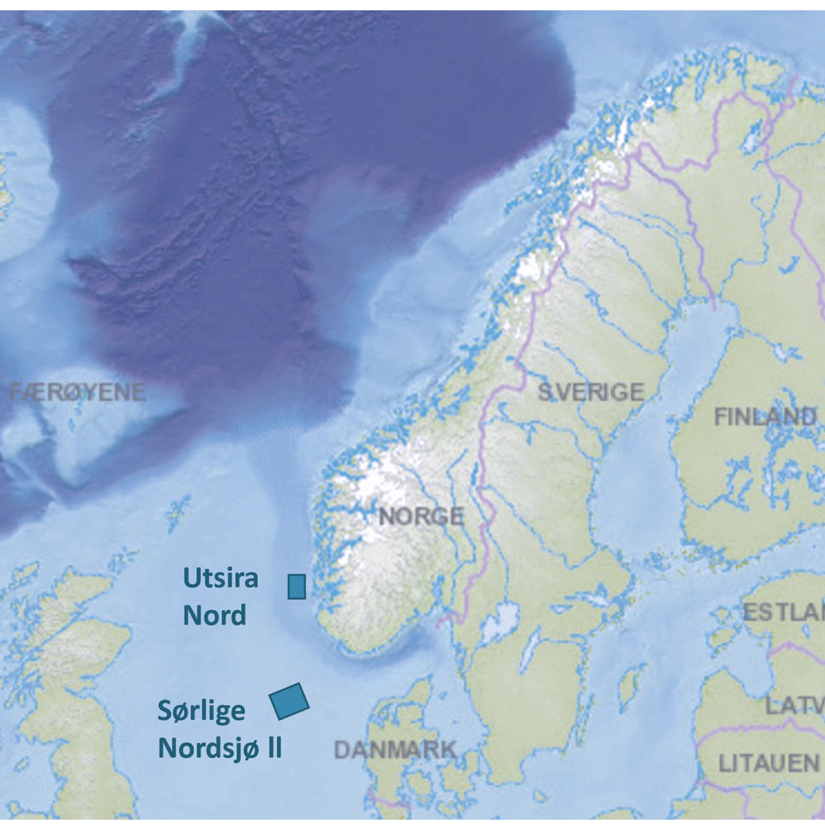 Figur 5.1 Områder som er åpnet for fornybar energiproduksjon til havs.