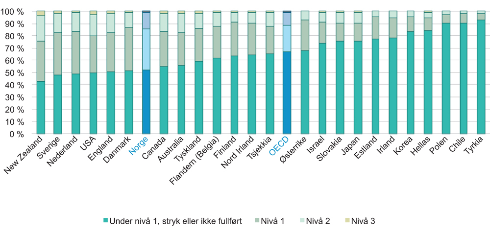Figur 2.10 Fordeling etter nivå på evne til problemløsning ved bruk av IKT. Alder 55 – 65 år. 2012