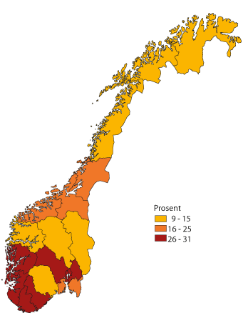 Figur 3.6 Befolkningsvekst i fylkene. Prosentvis endring fra 2014 til 2040