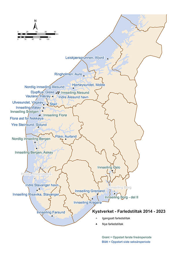 Figur 15.7 Farledsprosjekt Sør-Norge 2014–2023