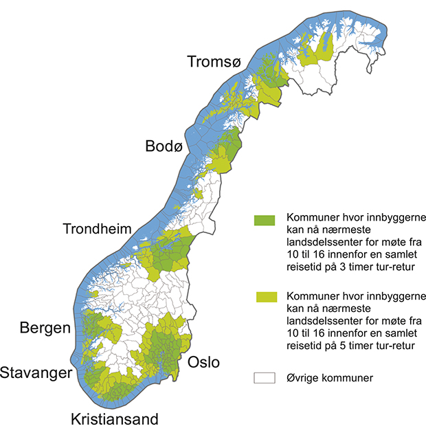 Figur 8.2 Reisetid til landsdeler
