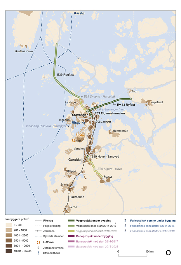 Figur 9.9 Tiltak i Stavangerregionen.